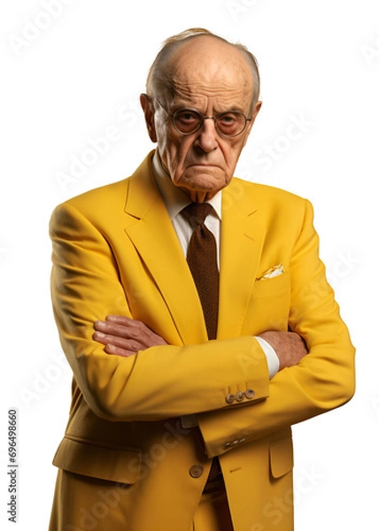 Obraz A portrait of a grumpy old man in a yellow suit, a white background!