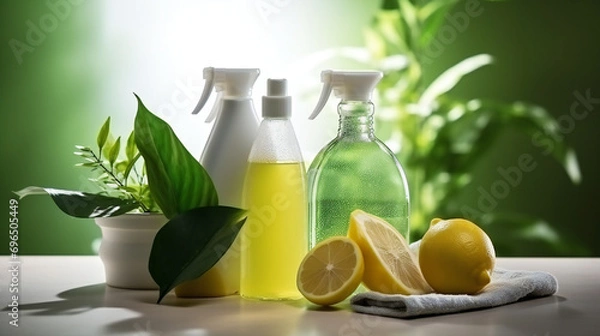 Obraz Set of natural products cleaning and washing products. Eco free toxics house space