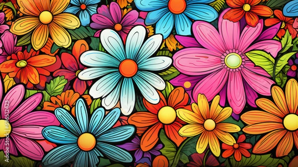 Obraz Flower power hippie multicoloured daisy psychedelic background
