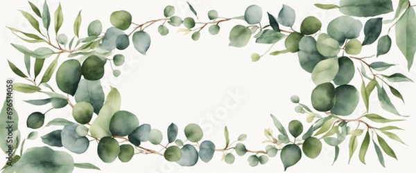 Fototapeta Watercolor Circular Design Featuring Green Eucalyptus Foliage