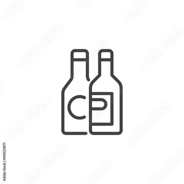 Obraz Wine bottles line icon
