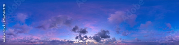 Fototapeta 360 VR 2:1 equirectangular sunset sky background overlay. Ideal for 360 VR sky replacement. High quality 300 dpi, adobe rgb color profile	