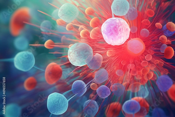 Fototapeta 3d rendered illustration of a bacteria red and white cells