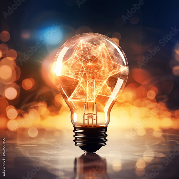Fototapeta Polygon style light bulb with the blockchain technology style 