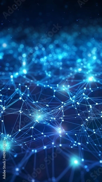 Fototapeta Grid surface. Abstract science or technology background of quantum computing system with a cyber network grid connected particles. Artificial neurons, global data connections. Big data visualization