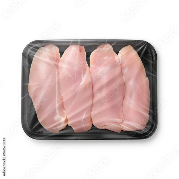 Obraz a image of a black plastic tray of chicken brest isolated on a white background