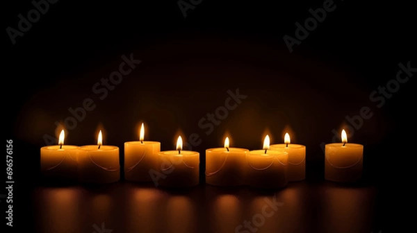 Fototapeta Group of candles in the dark, beautiful candle background, white space background