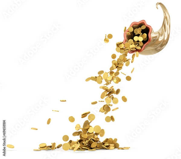 Obraz Cornucopia - Golden coins isolated