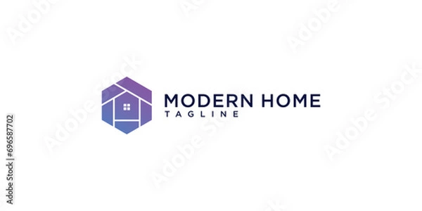Fototapeta Modern home building with hexagon style logo design template