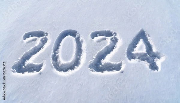 Fototapeta Happy new year 2024 written in snow. Generative AI illustration