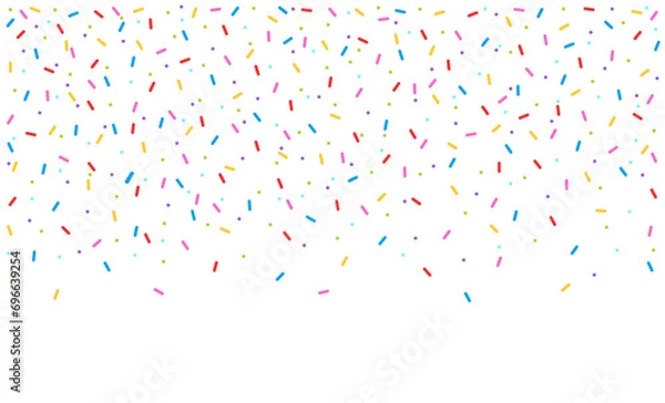 Fototapeta Colorful sprinkle falling rainbow confetti pattern border vector illustration