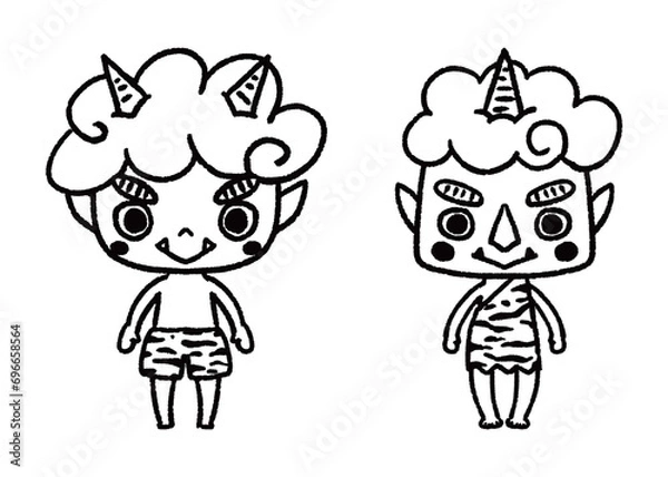 Obraz 赤鬼と青鬼_手描きのイラスト_モノクロ

