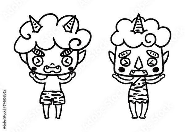 Obraz 赤鬼と青鬼_手描きのイラスト_モノクロ
