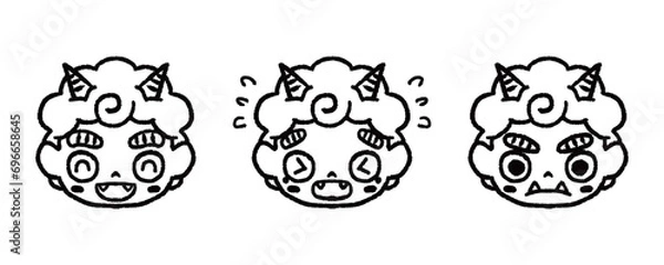 Obraz 赤鬼のいろいろな表情イラストセット_モノクロ

