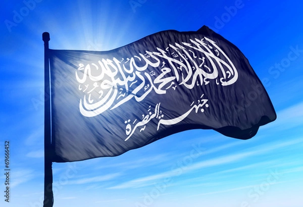 Obraz Al-Nusra Frontowa flaga macha na wietrze