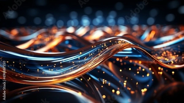 Fototapeta Immerse Yourself in Futuristic Elegance: Stunning 64K Wallpaper and Backgrounds with Dynamic Waves, Technological Lines, and Mesmerizing Blue and Gold Hues, Generative AI