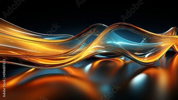 Fototapeta Immerse Yourself in Futuristic Elegance: Stunning 64K Wallpaper and Backgrounds with Dynamic Waves, Technological Lines, and Mesmerizing Blue and Gold Hues, Generative AI