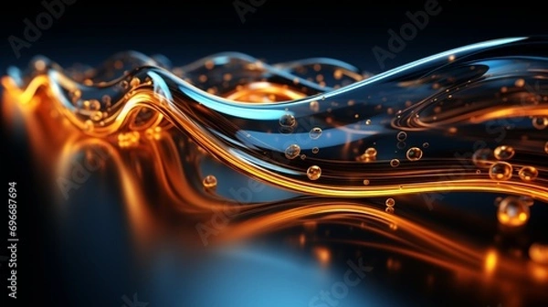 Fototapeta Immerse Yourself in Futuristic Elegance: Stunning 64K Wallpaper and Backgrounds with Dynamic Waves, Technological Lines, and Mesmerizing Blue and Gold Hues, Generative AI
