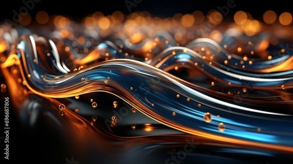 Fototapeta Immerse Yourself in Futuristic Elegance: Stunning 64K Wallpaper and Backgrounds with Dynamic Waves, Technological Lines, and Mesmerizing Blue and Gold Hues, Generative AI