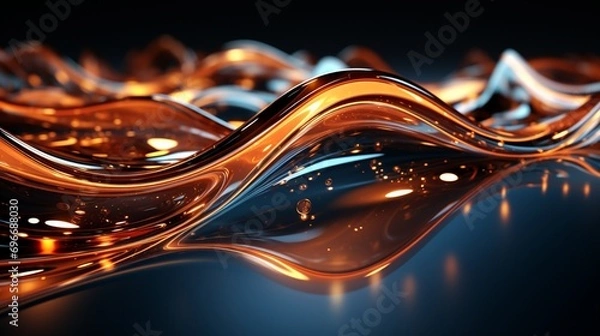 Fototapeta Immerse Yourself in Futuristic Elegance: Stunning 64K Wallpaper and Backgrounds with Dynamic Waves, Technological Lines, and Mesmerizing Blue and Gold Hues, Generative AI