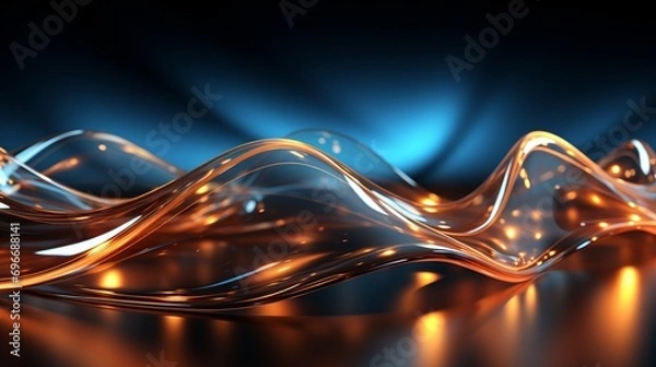 Fototapeta Immerse Yourself in Futuristic Elegance: Stunning 64K Wallpaper and Backgrounds with Dynamic Waves, Technological Lines, and Mesmerizing Blue and Gold Hues, Generative AI