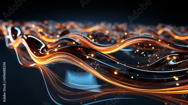 Fototapeta Immerse Yourself in Futuristic Elegance: Stunning 64K Wallpaper and Backgrounds with Dynamic Waves, Technological Lines, and Mesmerizing Blue and Gold Hues, Generative AI