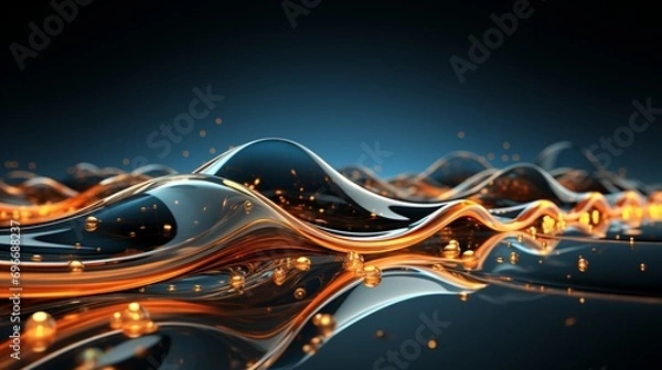 Fototapeta Immerse Yourself in Futuristic Elegance: Stunning 64K Wallpaper and Backgrounds with Dynamic Waves, Technological Lines, and Mesmerizing Blue and Gold Hues, Generative AI