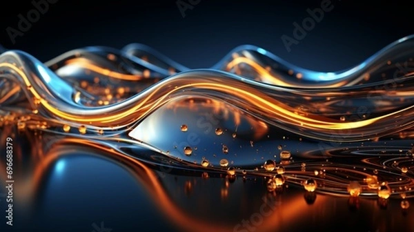 Fototapeta Immerse Yourself in Futuristic Elegance: Stunning 64K Wallpaper and Backgrounds with Dynamic Waves, Technological Lines, and Mesmerizing Blue and Gold Hues, Generative AI
