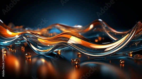 Fototapeta Immerse Yourself in Futuristic Elegance: Stunning 64K Wallpaper and Backgrounds with Dynamic Waves, Technological Lines, and Mesmerizing Blue and Gold Hues, Generative AI