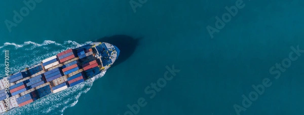 Obraz Aerial view container cargo ship maritime freight shipping by container cargo ship, Global business import export commercial trade logistic container cargo ship freight shipping.