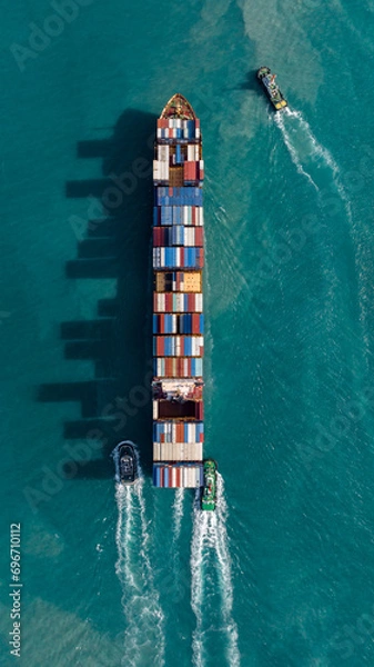 Obraz Aerial view container cargo ship maritime freight shipping by container cargo ship, Global business import export commercial trade logistic container cargo ship freight shipping.