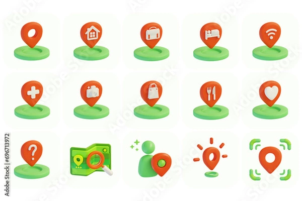Fototapeta Navigation and Map 3D icons Pack 02