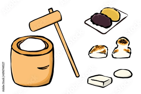 Obraz 餅と餅つきのイラストセット