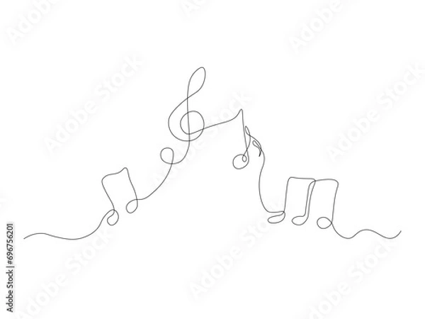 Fototapeta Abstract sheet music, treble clef, music, continuous one line art hand drawing sketch