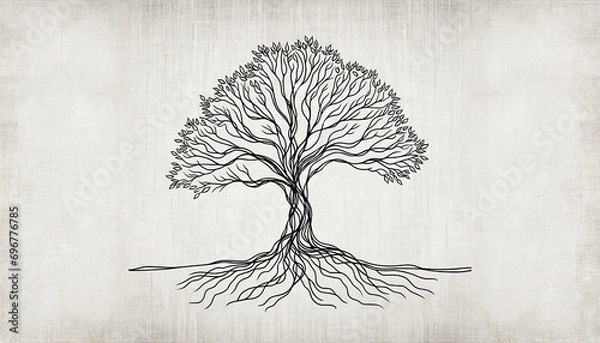 Fototapeta Line Art Minimalistic Tree Line Art on Canvas, Ideal for Modern Home Decor and Artistic Background