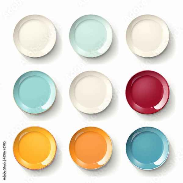 Fototapeta plate, button, empty, icon, circle, web, vector, set, round, dish, clean, dishware, glass, illustration, design, dinner, glossy, buttons, shiny, kitchen, internet, blank, food, color, sphere