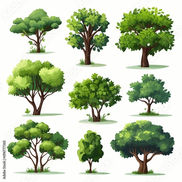 Fototapeta tree, nature, leaf, plant, forest, branch, oak, summer, vector, environment, trees, foliage, spring, illustration, grass, leaves, isolated, set, eco, wood, collection, garden, landscape, growth, big