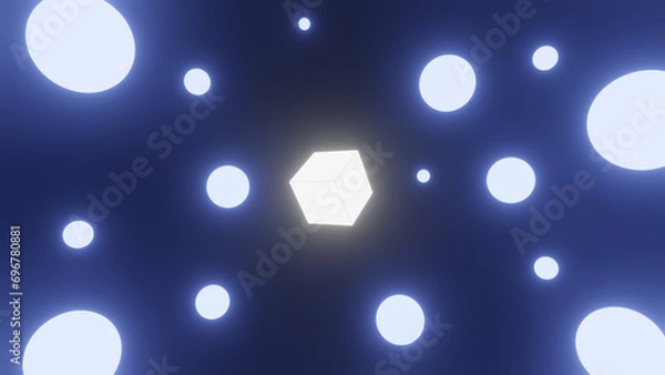 Fototapeta glowing shiny blue balls with cube for background