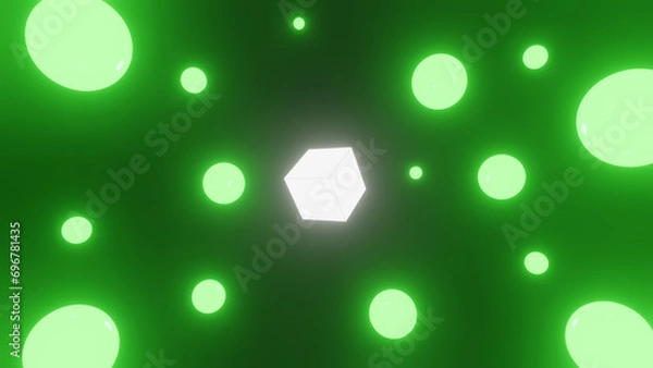 Fototapeta glowing shiny green balls with cube for background