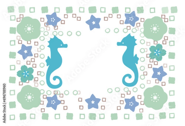 Obraz タツノオトシゴのかわいい年賀状はがきテンプレート