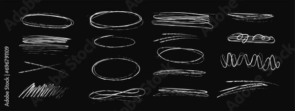 Fototapeta Charcoal pencil scribble vector set. Childish drawing. Hand drawn calligraphy swirls, squiggles. Vector charcoal smears. Curly brush strokes, marker scribbles. Doodle style sketches