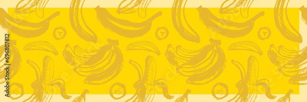Fototapeta Vector banana seamless pattern for tropical banner design. Banana background. Naive hand-drawn crayons fruit backdrop. Bananas ornament.