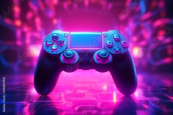 Obraz Gamepad in neon light. 3d rendering, 3d illustration.