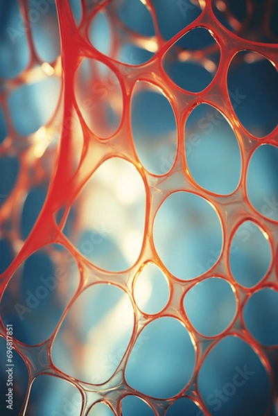 Fototapeta Abstract patterns inspired by medical technology forming an odyssey around a person, illustrating the collaborative and interconnected nature of advancements in healthcare.