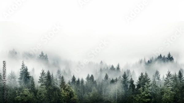 Fototapeta misty forest with fog on white background