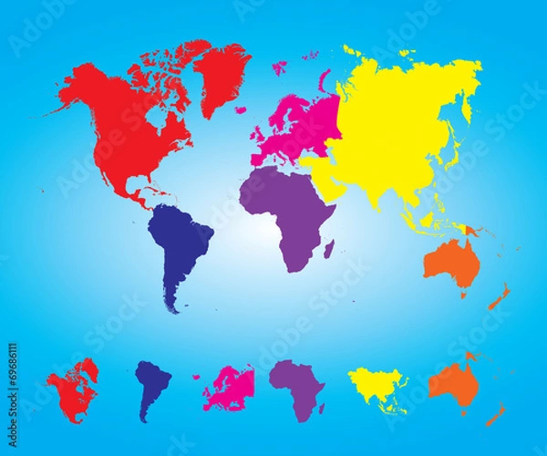 Obraz Illustration of a Colored map of world