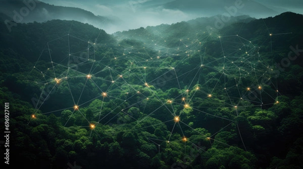 Obraz Mesh network connectivity over forest