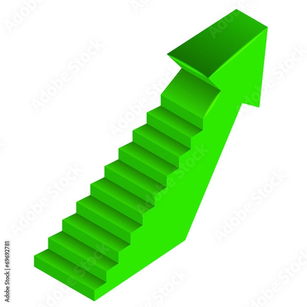 Fototapeta green arrow up direction with staircase on side