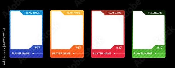 Obraz Game sports card template. A set of trading frames for football, basketball and hockey players. Vector illustration on a black background.