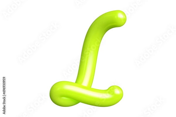 Fototapeta 3D render interlaced font letter L in lime green. Graphic resource suitable for prints, artworks, mood boards and web advertisings. High quality 3D illustration.